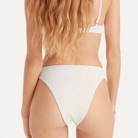 J Crew White Jacquard Texture Curved Waist Cheeky Bikini Bottom Sz L NWT - Picture 12 of 14